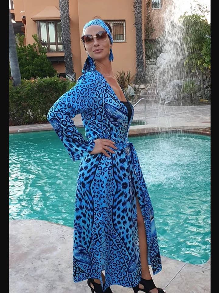 Feline long kimono for wholesale by Helen Bellart