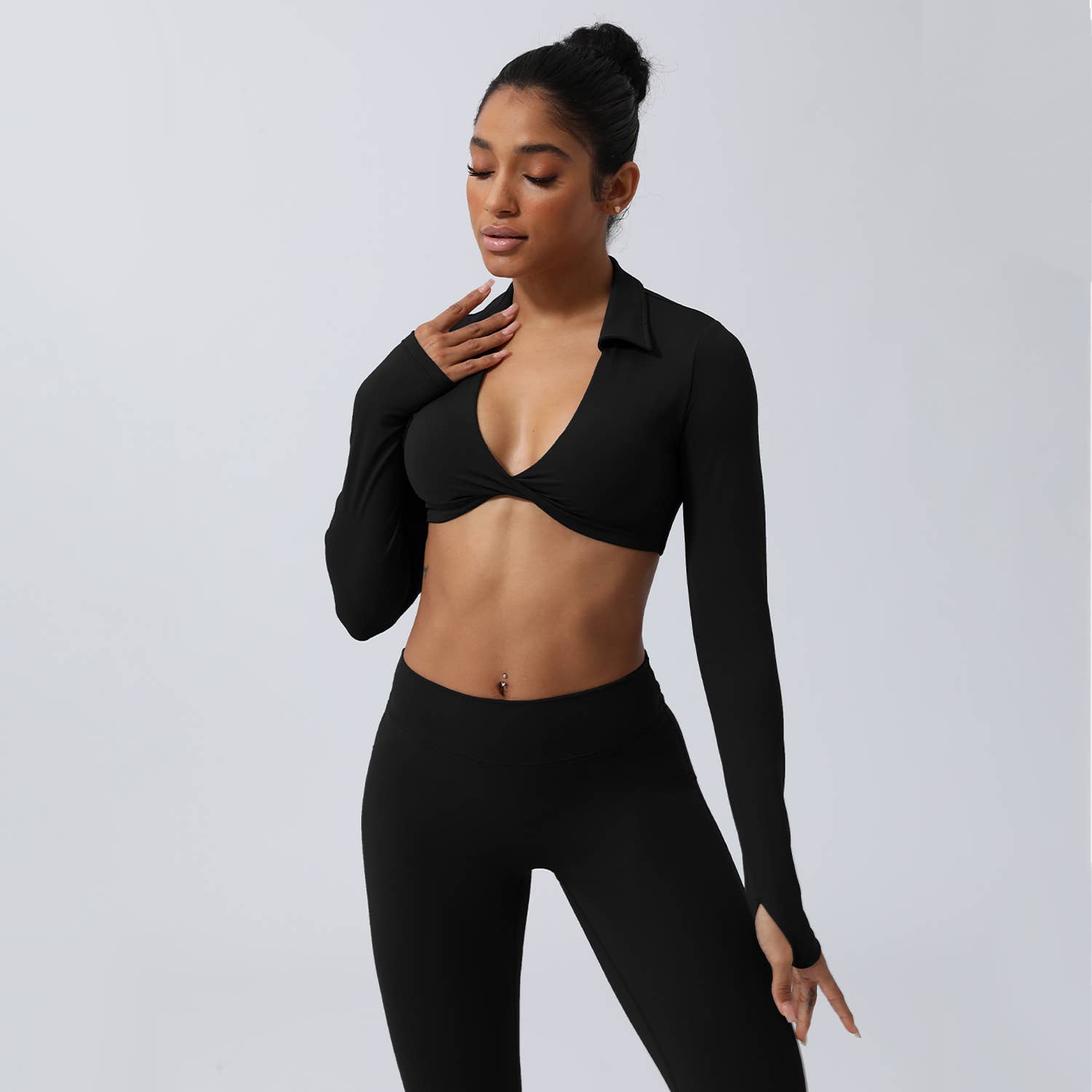 Sodalemon - Vendita all'ingrosso Maglia sportiva - Donna - Camicie corte a maniche lunghe con risvolto da yoga con risvolto, reggiseno sportivo1