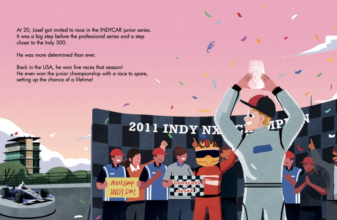 Red Racer Books - Vente Livre pour enfants de maternelle (de 3 à 5 ans) - Le grand rêve de Joseph : une histoire de l'INDY 500 - Livre pour enfants à couverture rigide8