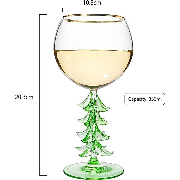 The Wine Savant / Khen Glassware - Vendita all'ingrosso Bicchieri da vino - Bicchiere da vino con stelo a forma di albero di Natale, verde, 12 once2