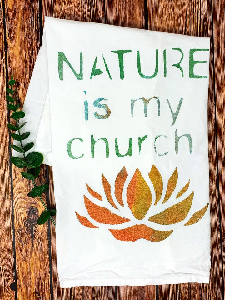 Torchon à vaisselle peint à la main Nature is My Church pour la vente par Third Wolf Designs
