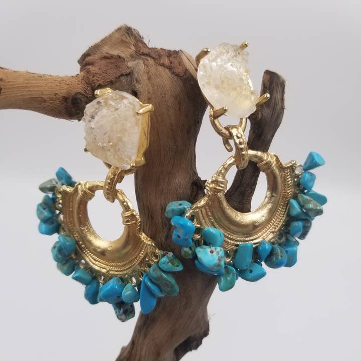 CHAKRA JEWELRY - Wholesale Dangle Earrings - Exquisite Fan-Shaped Natural Stone Earrings1