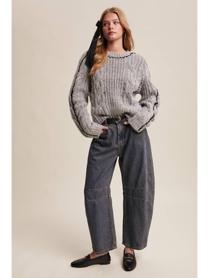 Listicle - Wholesale Knit Sweater - Women's - Contrast Stitch Cable Knit Sweater LSW1013 8