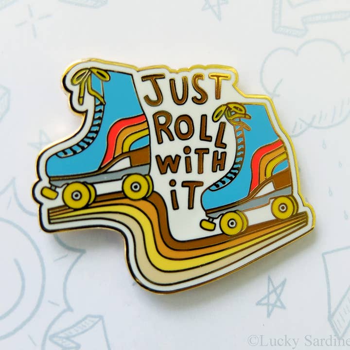 Lucky Sardine - Wholesale Lapel Pin/Button - Roller Skate, Roll With It, Retro 70s 80s Vintage Enamel Pin3
