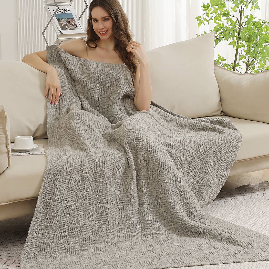 Fashion City – wholesale Prydnadsfilt – Enfärgad stickad mysig mjuk pläd 1