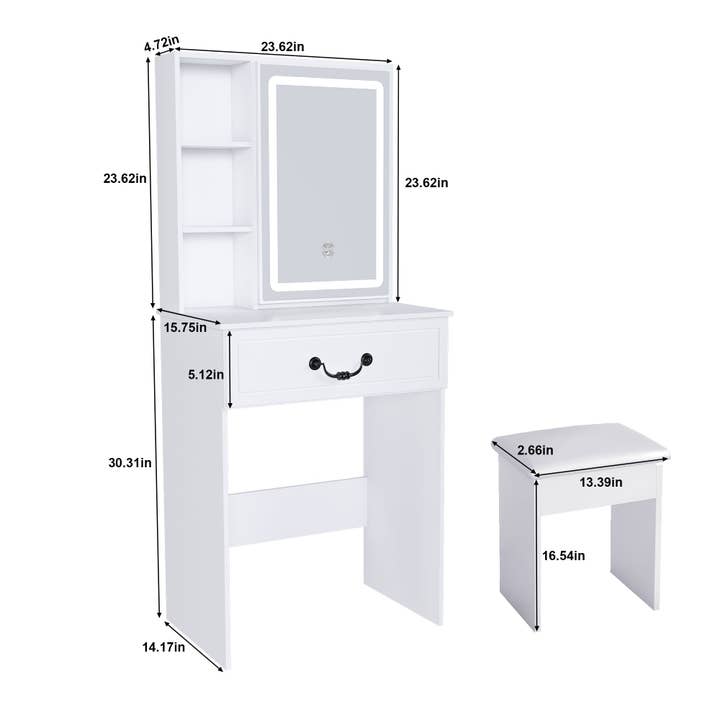 39F Inc. - Wholesale Vanity Mirror - Modern White Mini Dressing Table with LED-Lit Mirror5