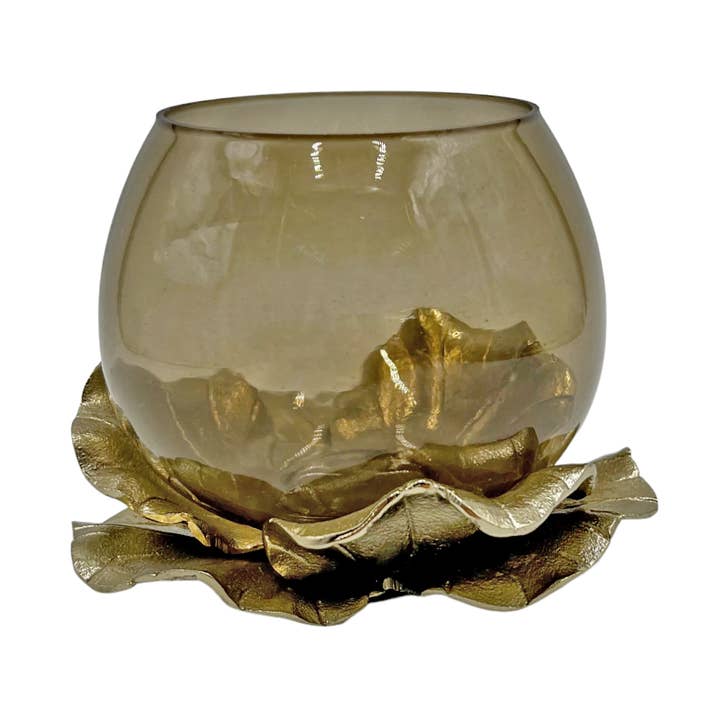 Vase décoratif fait main en verre avec coupe dorée en aluminium de 20 cm pour la vente par 2626 Designs