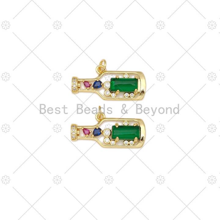 Colorful CZ Micro Pave Beer Bottle Shape Pendant,18k Gold Filled Bottle Charm, Necklace Bracelet Charm Pendant,27x13mm,Sku#LK463 for wholesale by BestBeads&Beyond