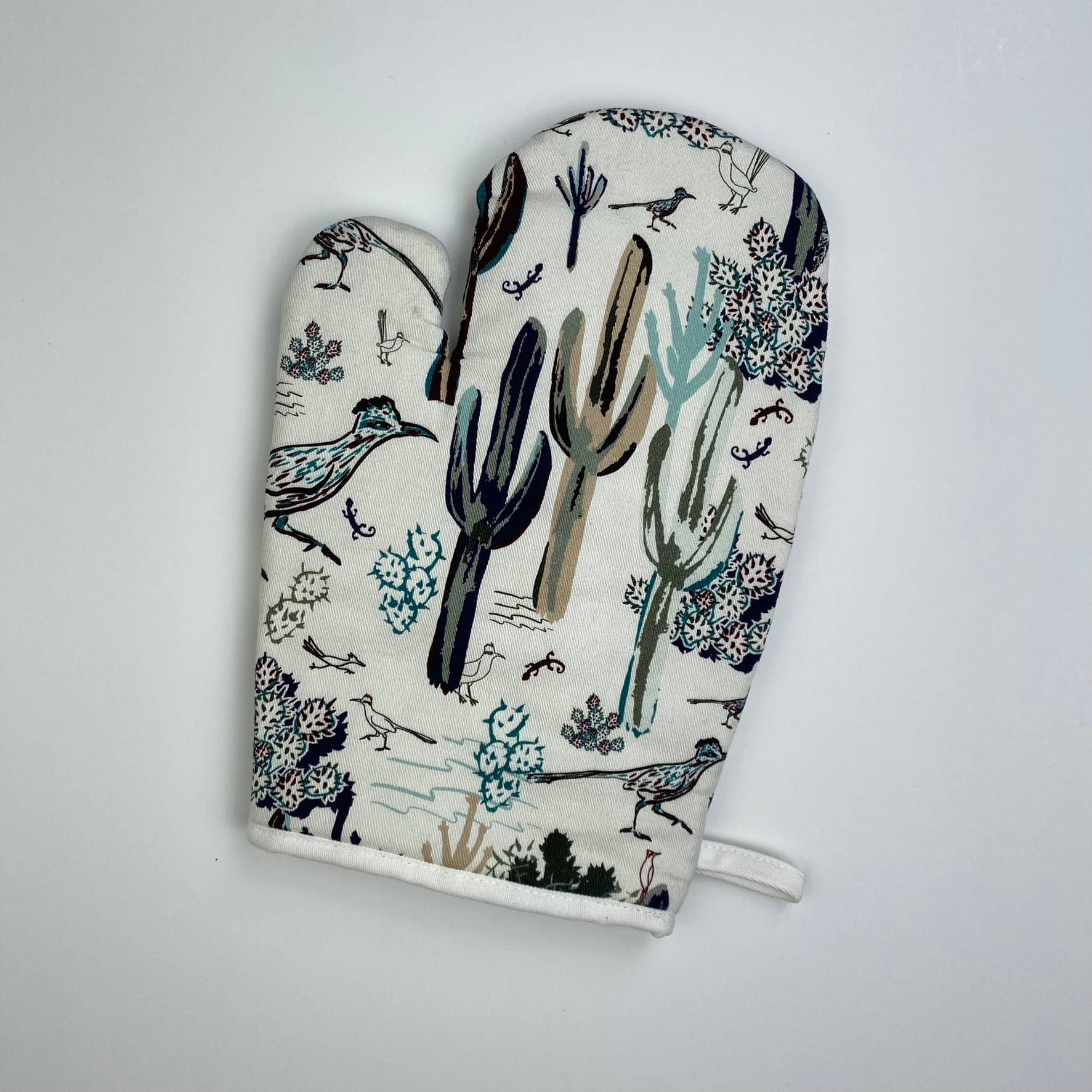 Cher the Fire - Wholesale Oven Mitt/Pot Holder - Cotton Oven Mitt - Southwest Roadrunner Saguaros -GOLD4