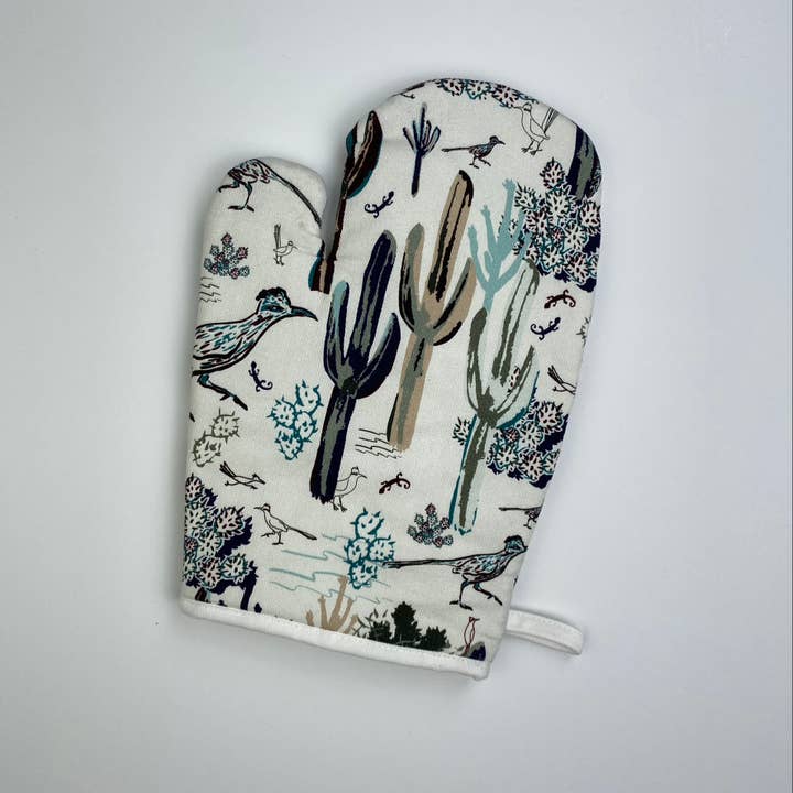 Cher the Fire - Vendita all'ingrosso Guanti da forno/Presine - Guanto da forno in cotone - Southwest Roadrunner Saguaros - GOLD4