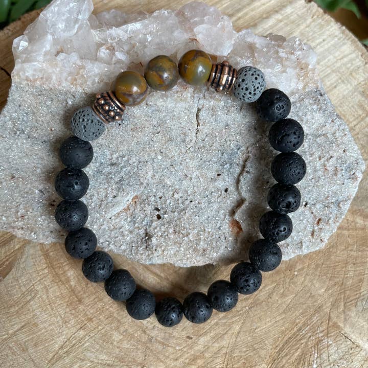 Tangled Up In Hue - Wholesale Aromatherapy Bracelet - Lava & Genuine Stone Diffuser Stretch Bracelets | Assorted