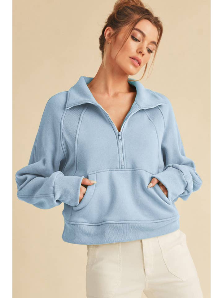 AEMI + CO - Wholesale Sweatshirt - Women's - 950CK Dove Funnel Neck Half Zip 5