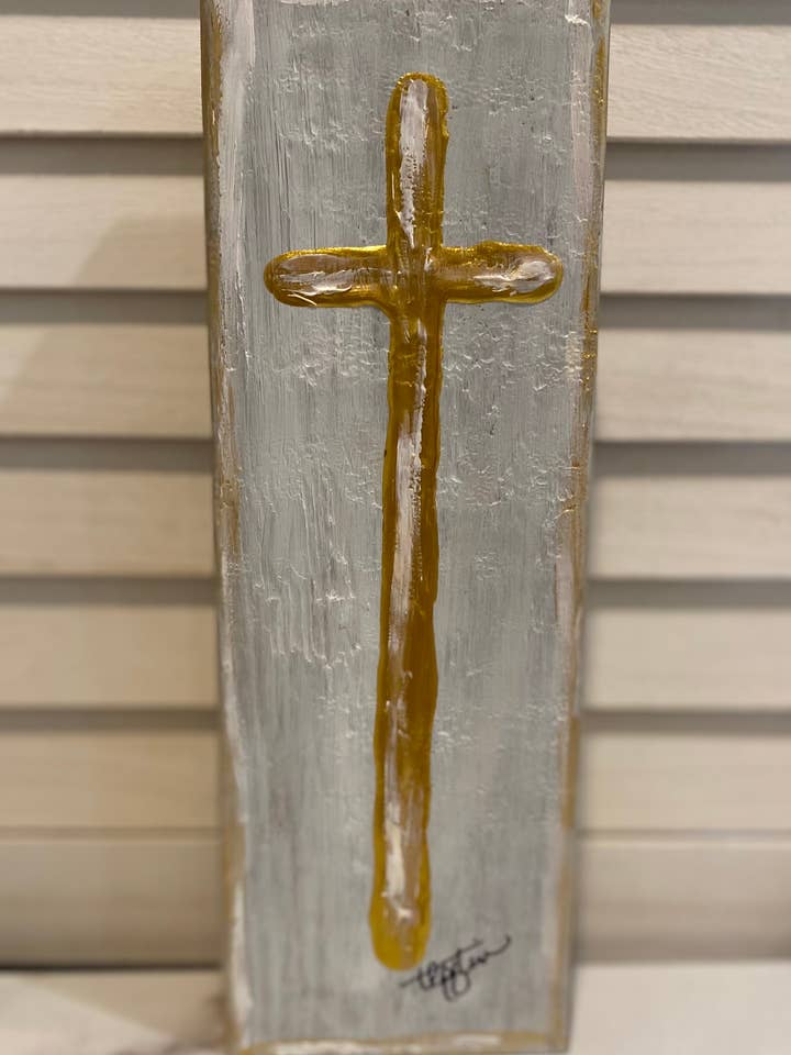 Neutral Wood Block Cross 2x4x10 for wholesale by Loftin Design Co