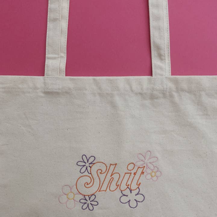 embroidered 'shit' tote bag for wholesale by HemmorBroids