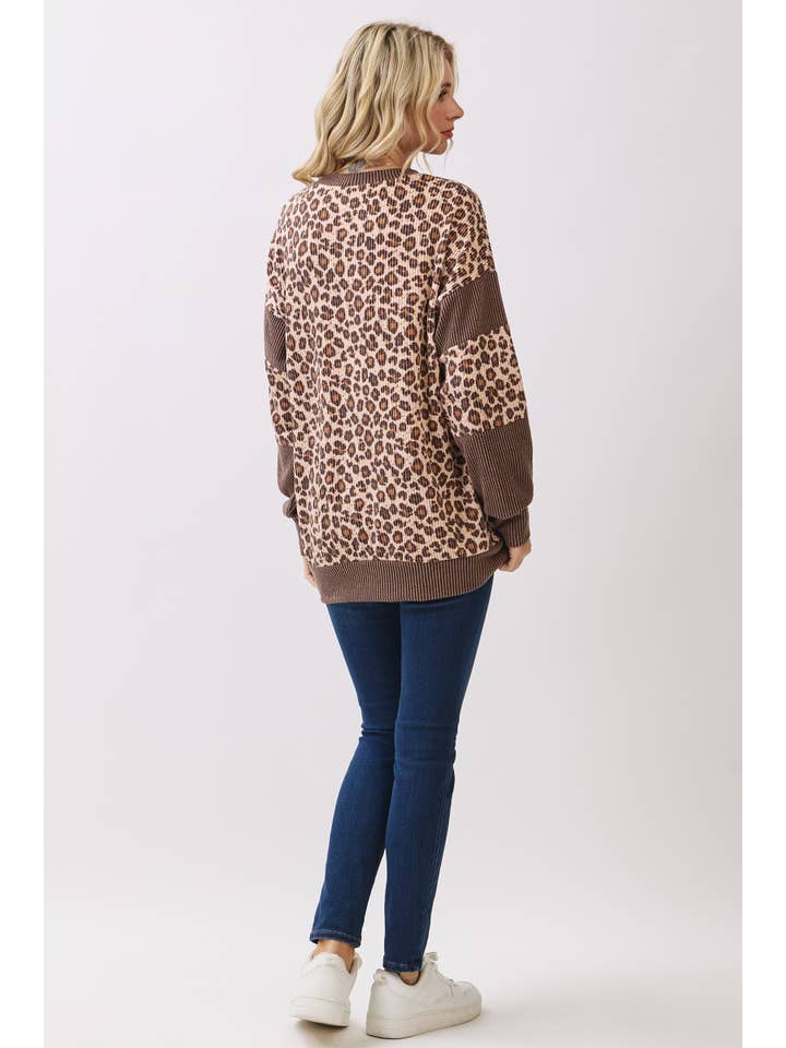 7th Ray - Wholesale Sweatshirt - Women's - Leopard print drop shoulder pullover sweatshirt T61167