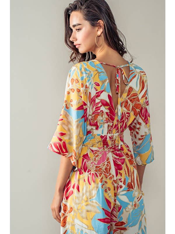 Urban Daizy - Wholesale Jumpsuit - Women's - Tropical Wrap Wide Leg Floral Jumpsuit