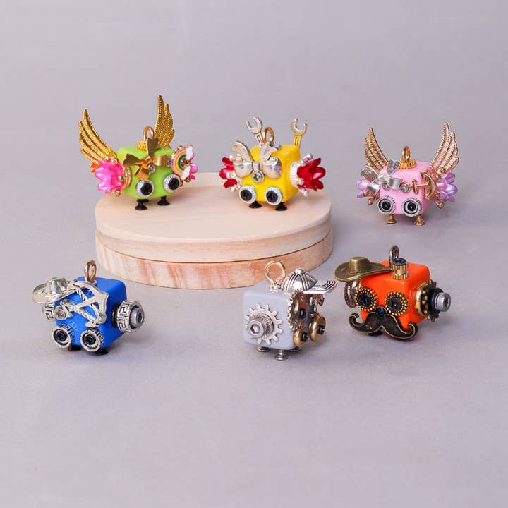 Kitsville - Wholesale Keychain - Unisex - Handcrafted Wooden Bot Necklace, Keychain, or Mini Decor13