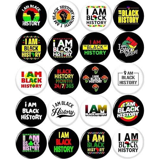 I AM BLACK HISTORY MONTH x 1 Inch (25mm) Set of 20 pins blm for wholesale by Pinbax Express