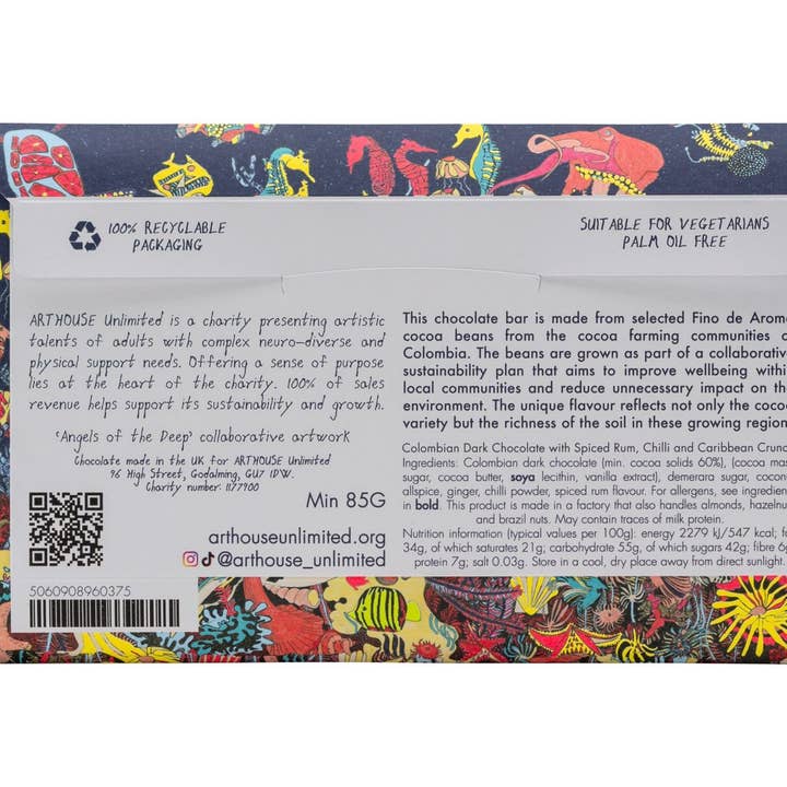 ARTHOUSE Unlimited - Wholesale Chocolate Bar - Angels of the Deep, Dark Chocolate Spice Rum, Chilli& Crunch