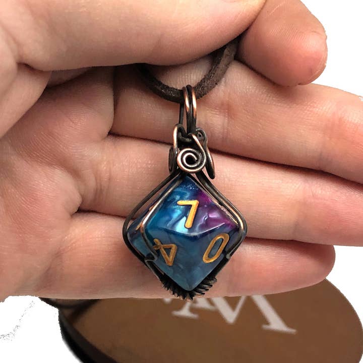 Handmade by Marlayna - Wholesale Pendant/charm necklace - Wire Wrapped Gaming Dice Pendant- Random Color/Pattern, DnD Necklace3