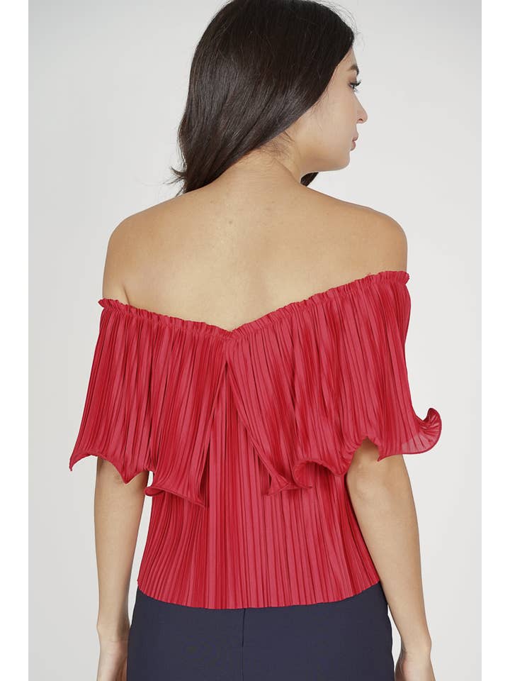 MDS - Vente Chemisier – femme - Top plissé à volants Jubi en rouge4