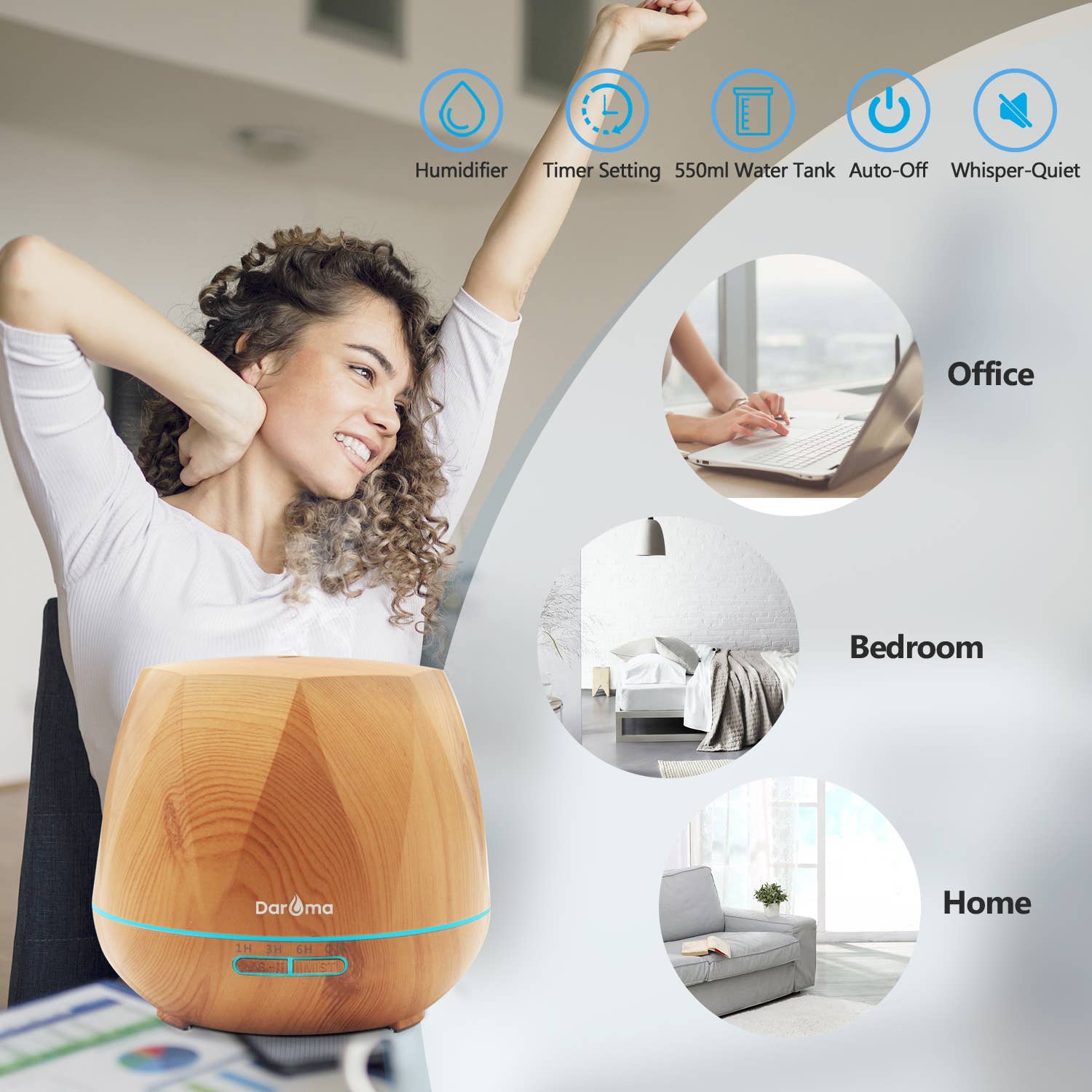 DAROMA - Vendita all'ingrosso Diffusore elettronico - Diffusore di Oli Essenziali 550ML 7 Colori LED Atmosfera con Telecomando7