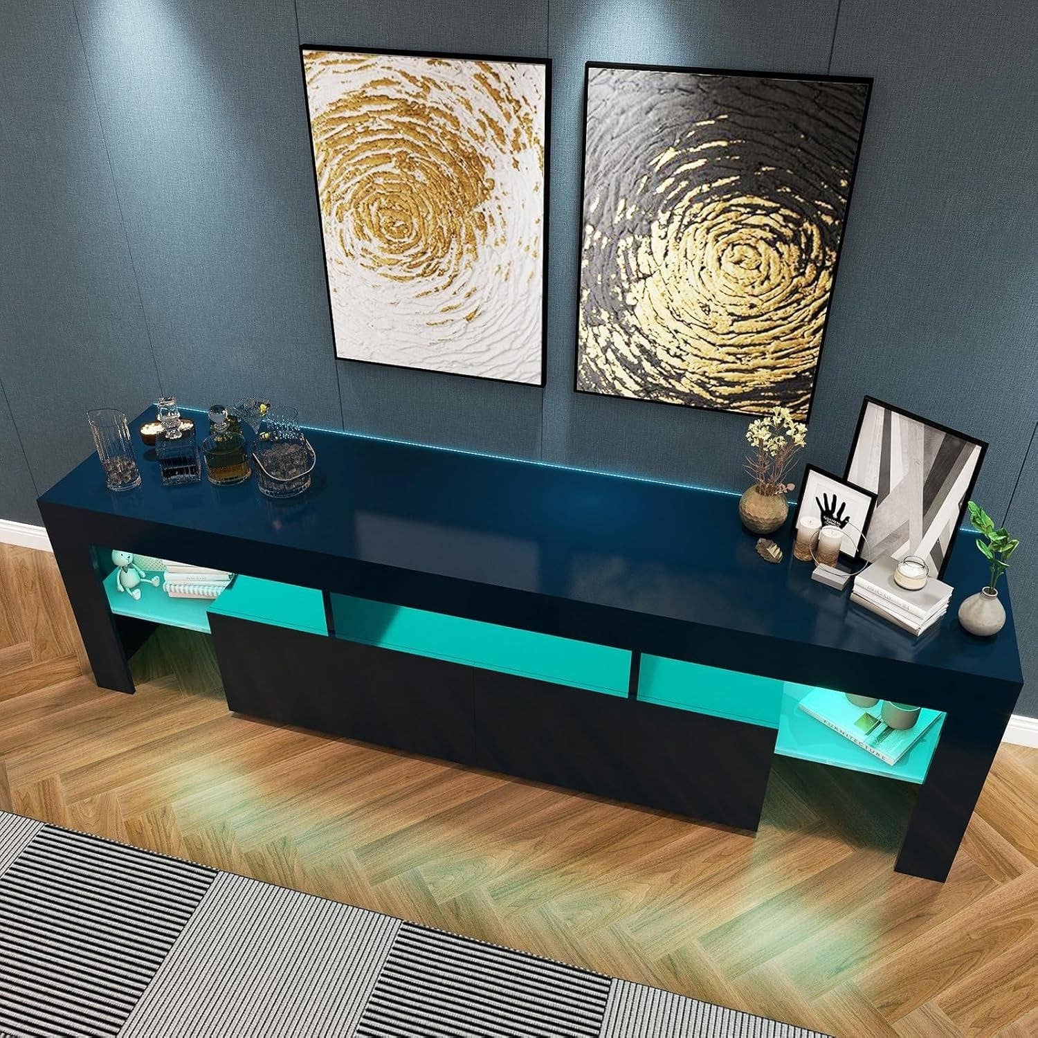 ShipItFurniture - Wholesale Console Table - Black 75 Inch TV Stand With LED Lights And Large Drawers2