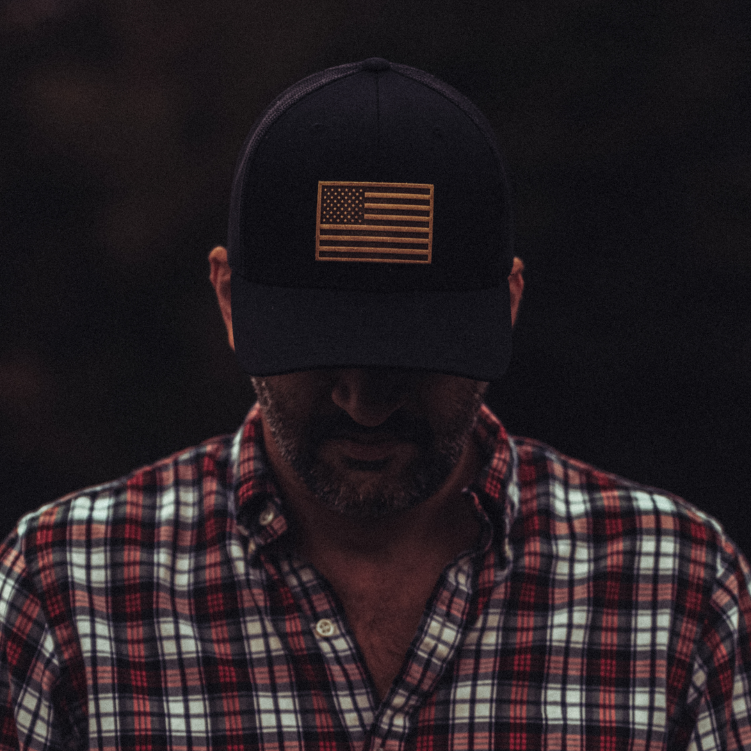 Range Leather Co. - Wholesale Trucker Hat - Unisex - American Flag Hat - Leather Patch Trucker Snapback9