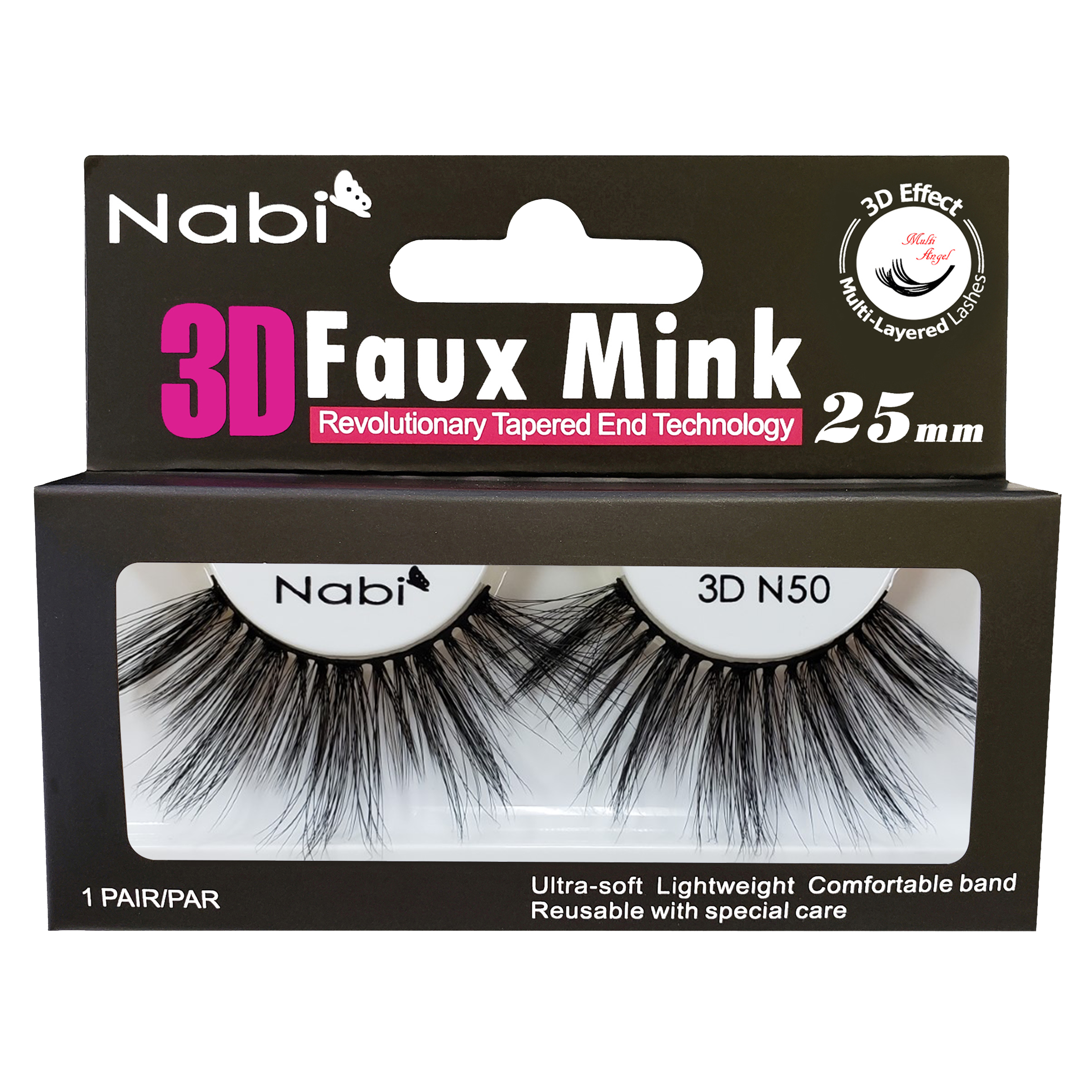 Nabi Cosmetic - Wholesale False/Fake Eyelashes - 3D N50 - Nabi 3D Faux Mink Eyelash 25mm 12PCS/PACK0
