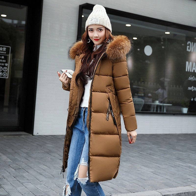UZ Wholesale Store - Wholesale Puffer Jacket - Women's - Hooded Mid-Length Down Coat With Big Faux Fur Collar4