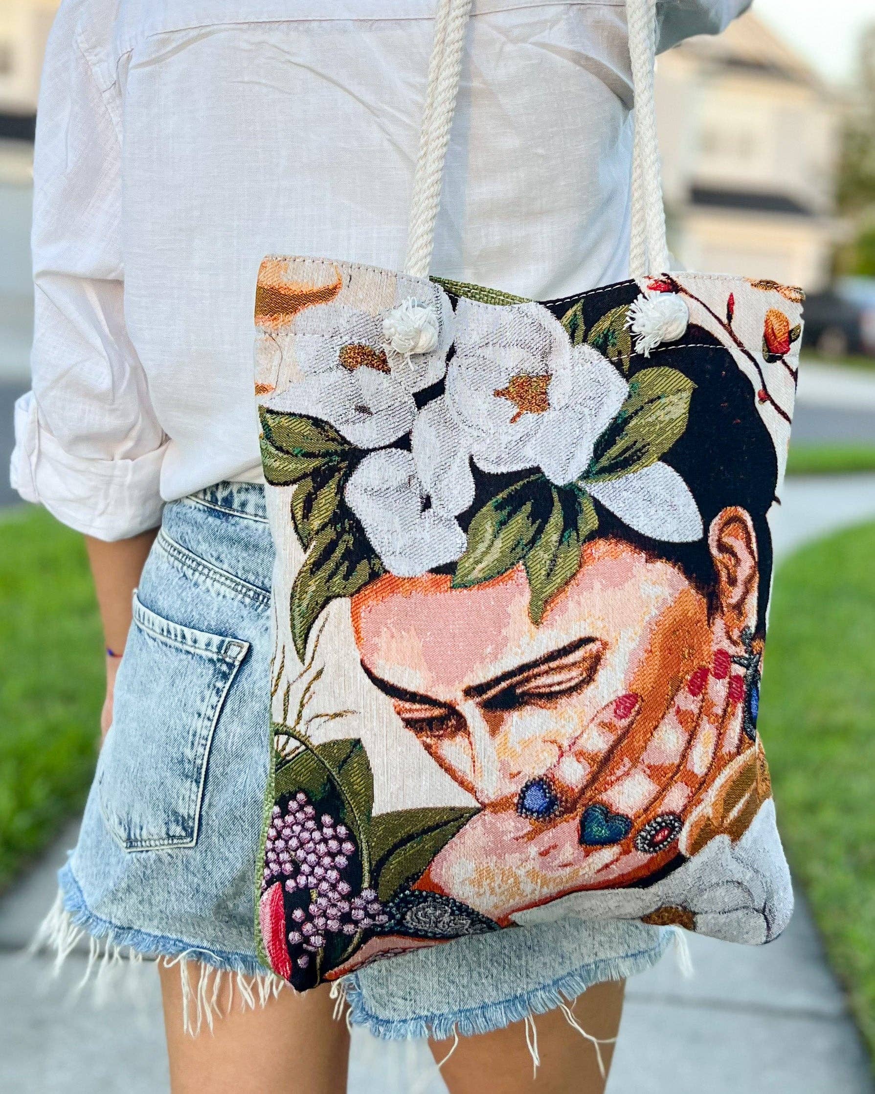 Umays Boho - Wholesale Tote Bag - Women's - Woven Fabric Tote Bag, Frida Kahlo Design Shoulder Bag3