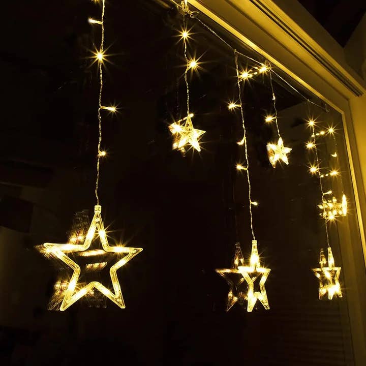 Meinposten - Wholesale String Lights - String light star curtain LED warm white light curtain 100x80cm battery timer3