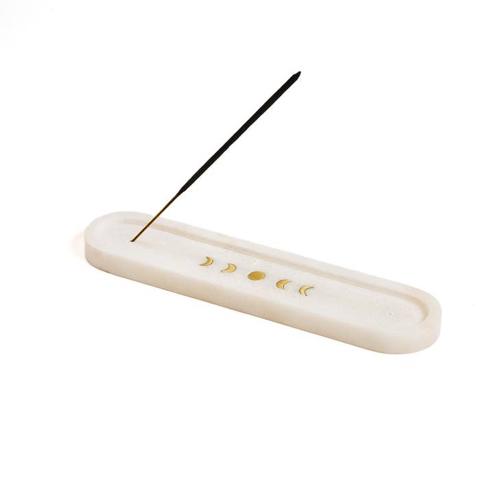 Matr Boomie Fair Trade - Wholesale Incense Holder - Indukala Moon Phase Incense Holder - White Carved Marble1
