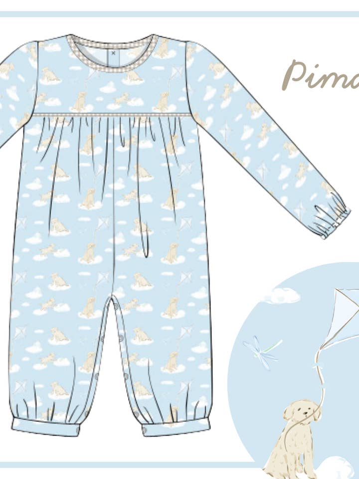December Arrival Pima Sky Pup Boys Romper for wholesale by The Seaside Proper Children’s Company