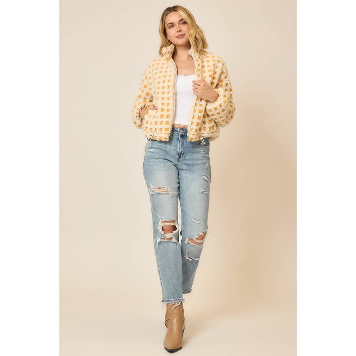 Cozy Casual, Inc. - Wholesale Jacket - Women's - Checker Sherpa Zip Up Jacket 2
