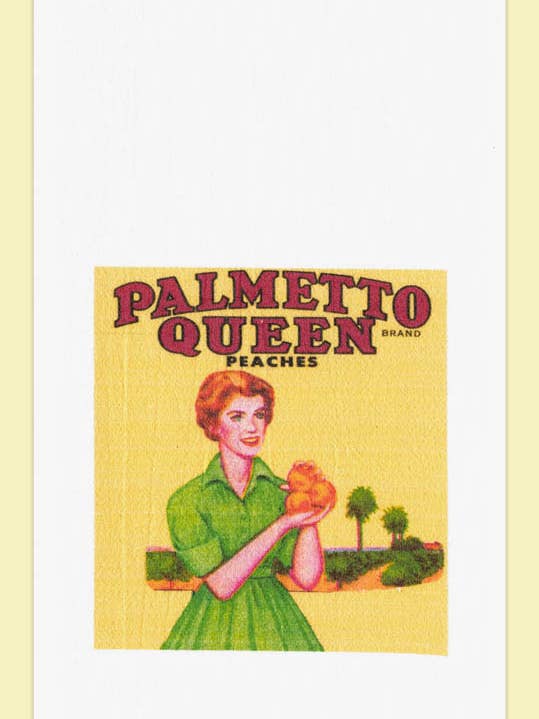 Palmetto Queen Peaches Retro Flour Sack Kitchen Tea Towel for wholesale by Red and White Kitchen Company