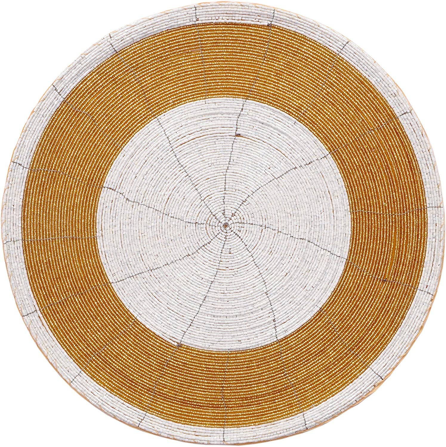 White Gold Handmade Beaded Placemats Round Dining Set of 4 for wholesale on Faire10