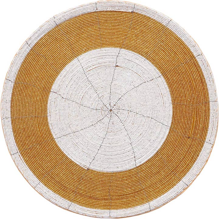 White Gold Handmade Beaded Placemats Round Dining Set of 4 for wholesale on Faire10