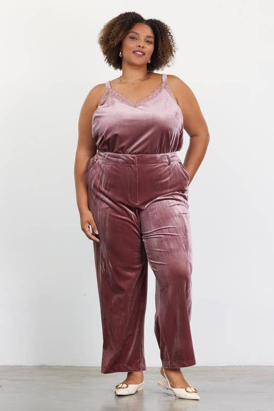 SKIES ARE BLUE - Wholesale Pants - Women's - Plus Size Velvet Straight Fit Pants13
