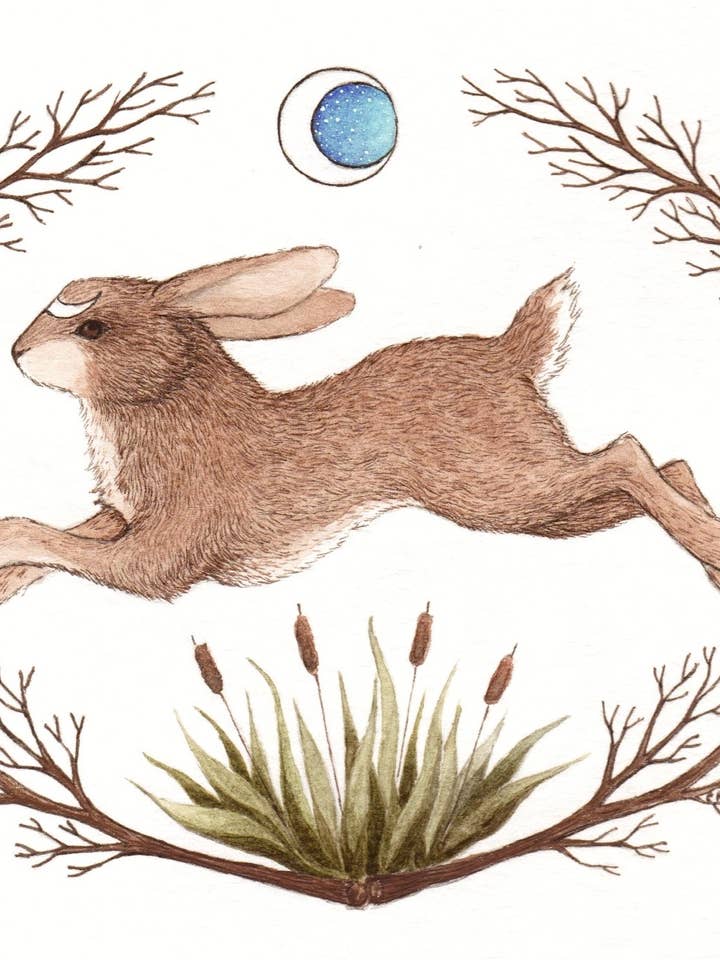 Run Rabbit Run Matted Fine Art Print for wholesale by Little Bear Illustration