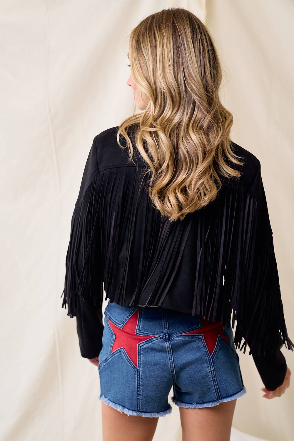 Saints & Hearts – Engroshandel Jakke - Dame – SIJ1011C SORT IMITERET RUSKIND FRYNSEDE VESTLIGE MOTO JAKKE5