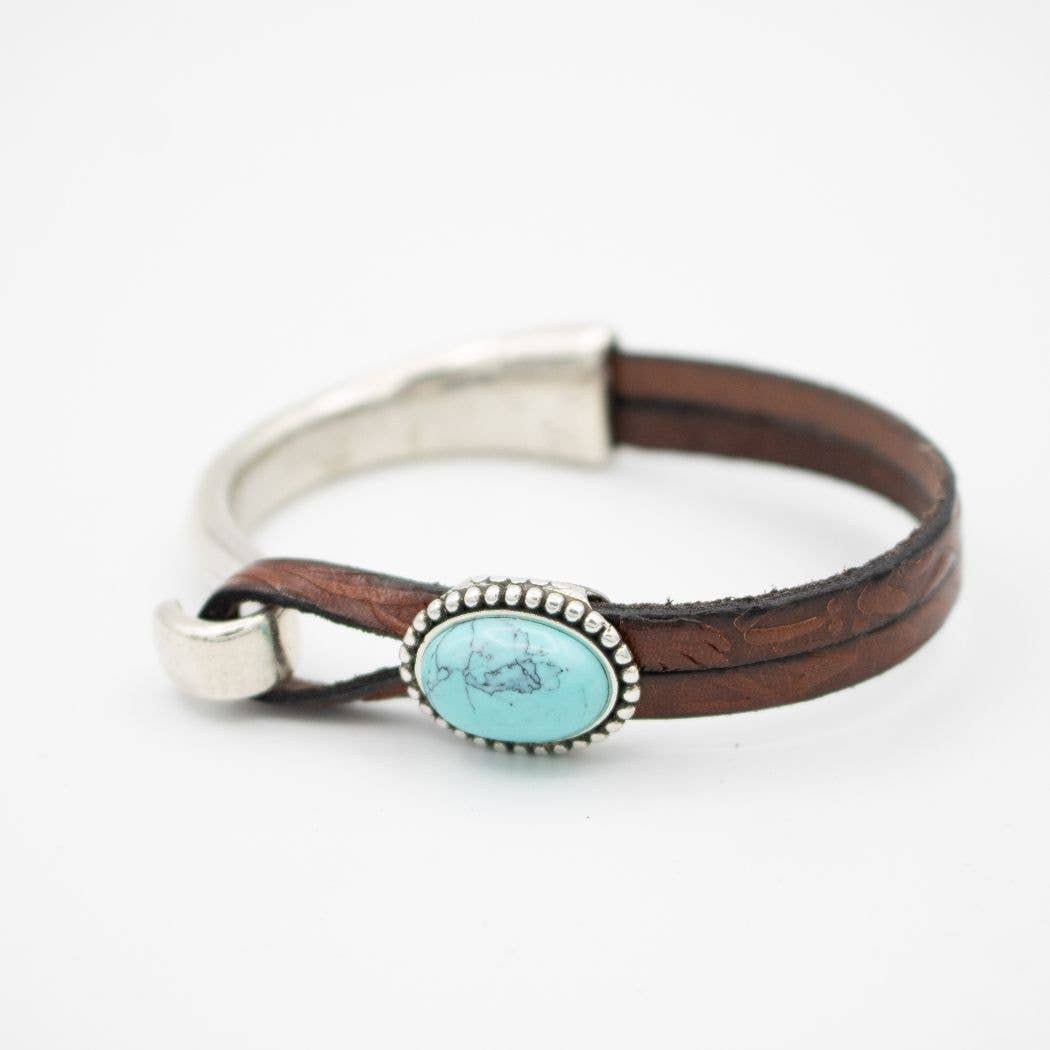 Montana Leather Designs - Wholesale Cuff Bracelet - HC Gemstone Turquoise Half Bracelet0