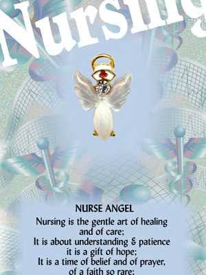 Nurse Angel Lapel Pin, 14K Gold Finish with Austrian Crystal for wholesale by Thoughtful Little Angels