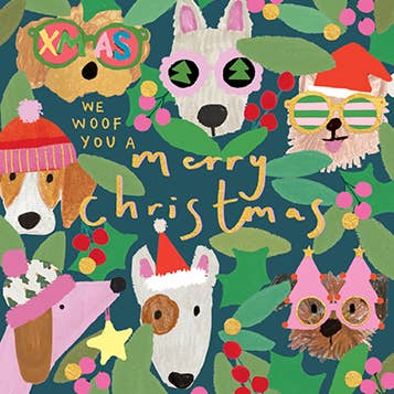 DOGS ON GREEN HOLIDAY GREETING CARD 4.5 x 6.25" for wholesale by Calypso Cards LLC