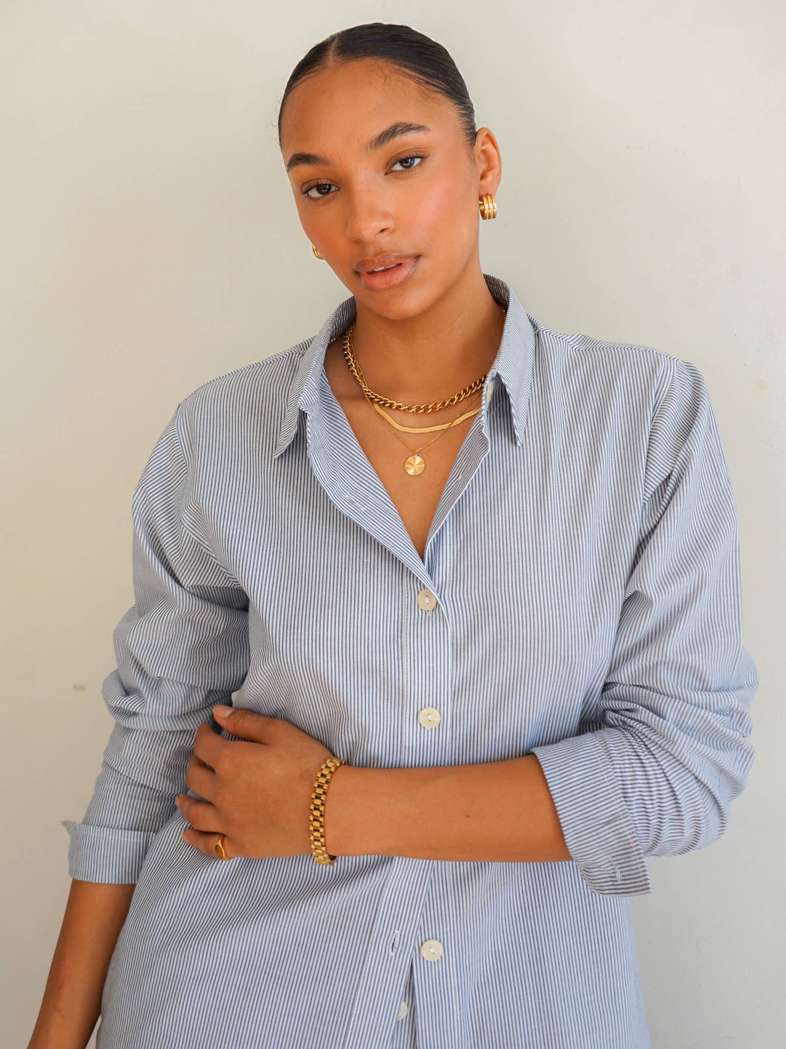 Wildflo Studio - Wholesale Shorts - Women's - Cotton Button Down Shirt & Shorts Set- Sea Blue Stripe1