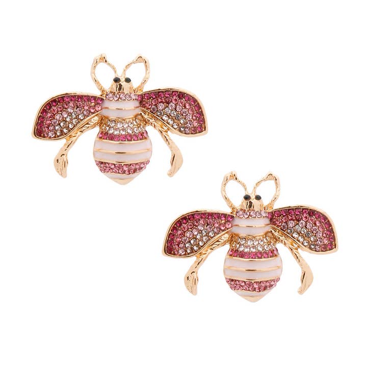 Pink Stone Bee Stud Earrings for wholesale on Faire