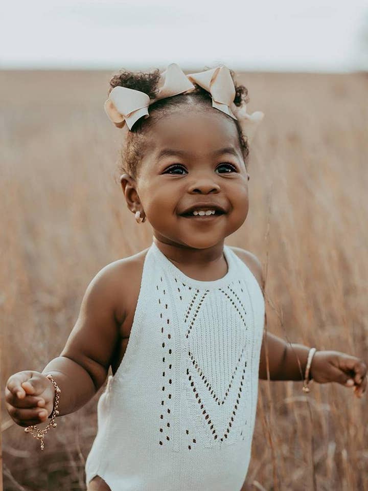 Bailey's Blossoms - Wholesale Bodysuit (Non-Footed) - Baby - Drake Crochet Halter Romper - Gardenia