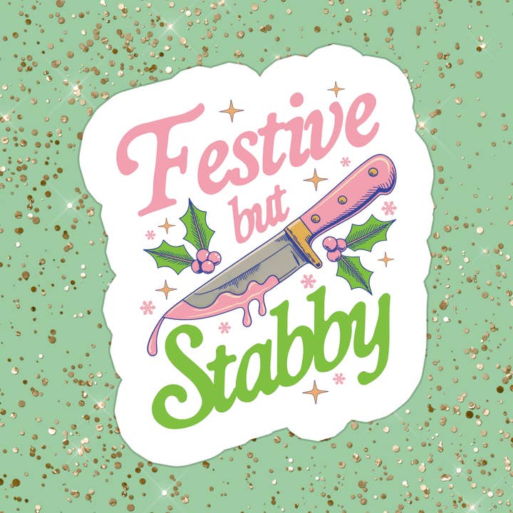 Autocollant en vinyle imperméable drôle de Noël rose girly pour la vente par Stickers+ X Ashley Bexar