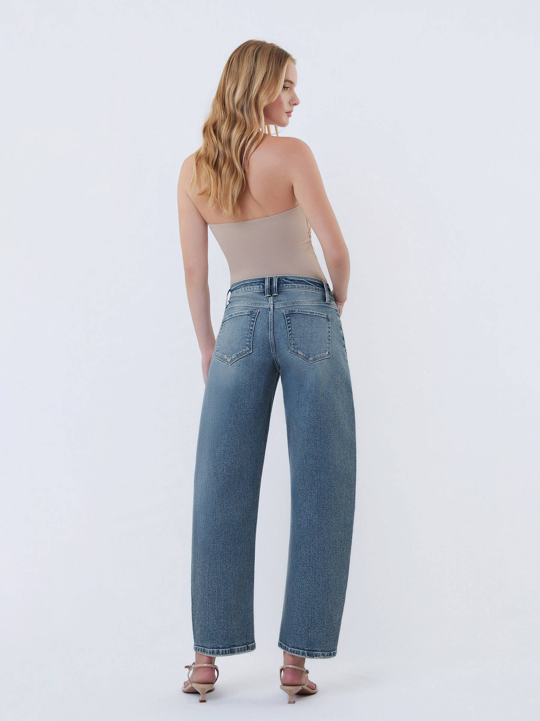 ELEGANT GLANS HØJ TALJE ANKEL SLIM BARREL JEANS F6272 for engroshandel på Faire5