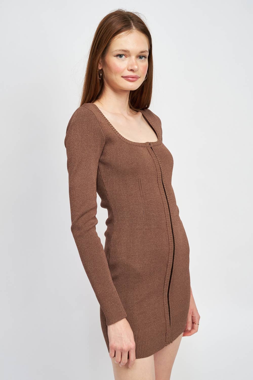 BROWN SQUARE NECK MINI DRESS WITH HOOK AND EYE CLOSURE for wholesale on Faire3